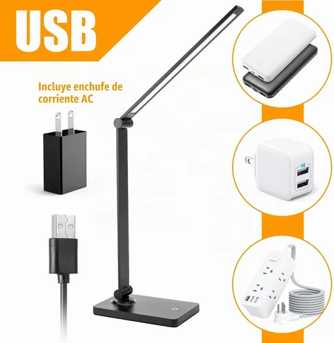 Vista 7 de DWEPTU - Lámpara de escritorio recargable, ajustable, 3 brillo, puerto de carga USB