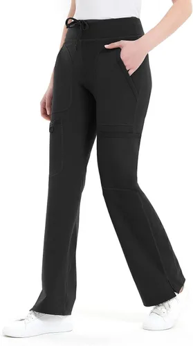 Vista 5 de QBK Pantalones médicos de yoga para mujer, tiro medio, pantalones de trabajo de yoga, pantalones de cinco bolsillos