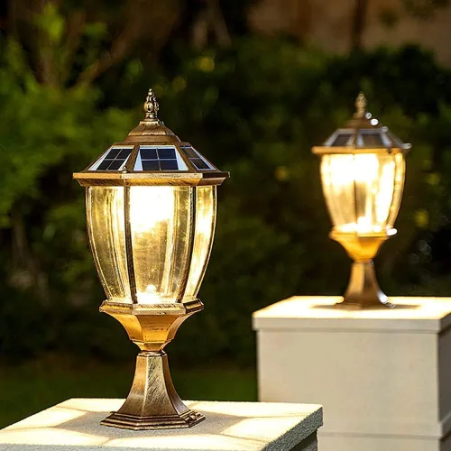 Vista 4 de Luces de poste al aire libre, luz solar de pilar para jardín, jardín, villa, lámpara de pilar de pared al aire libre, impermeable, luz de valla