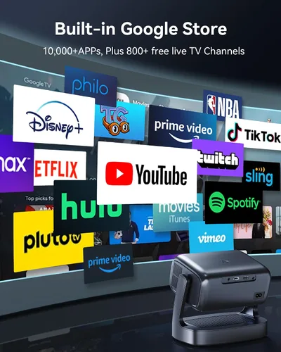Vista 2 de [1800 ANSI / AI Auto Focus / Control de voz] Proyector 4K con WiFi y Bluetooth, proyector inteligente para exteriores 4k, más de 10,000 aplicaciones