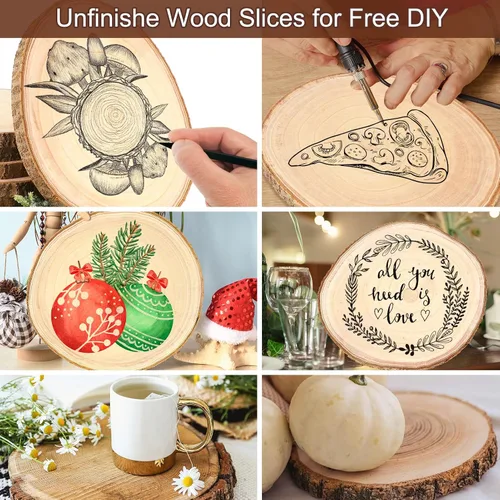 Vista 10 de Adrattnay 8 piezas de rebanadas de madera para centros de mesa de 12 a 13 pulgadas, círculos redondos de madera de Paulownia para decoración