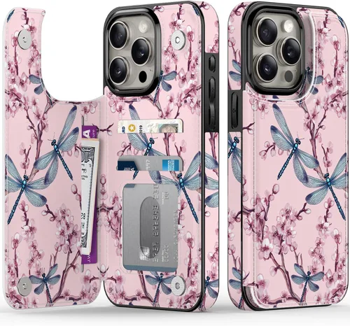 Vista 102 de FUNMIKO Funda tipo cartera para iPhone 15 con tarjetero + clip para efectivo, bloqueo RFID, protección contra caídas de grado militar y obras