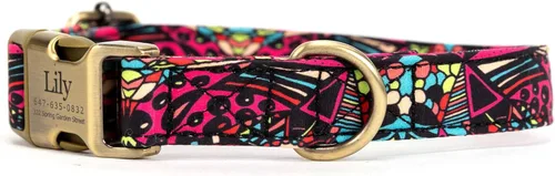 Vista 2 de Collar de perro personalizado con nombre y número de teléfono grabado, collar ajustable personalizado para cachorros, collar de algodón orgánico