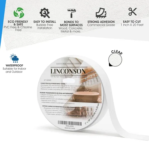 Vista 2 de linconson 1 pulgada x 20 pies, agarre transparente antideslizante para escaleras y cinta antideslizante