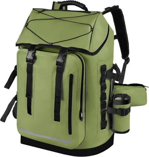 Vista 15 de MORXPLOR Mochila impermeable, mochila de senderismo resistente, cierre superior enrollable de 35L/55L con tapa, bolsa seca flotante acolchada Negro