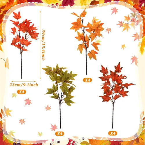 Vista 2 de SATINIOR 16 piezas de hojas de arce artificiales de otoño, ramas, decoraciones de Acción de Gracias para el hogar, hojas de otoño, tallos de arce