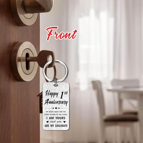 Vista 3 de Happy Anniversary Keychain Gifts For Women Men Husband Wife- Silver Metal Key chain Keepsake