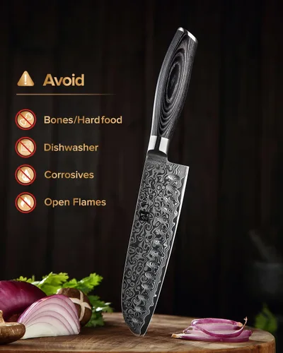 Vista 8 de XINZUO Cuchillo de cocina de 5 piezas, juego de cuchillos de chef profesional de acero de Damasco súper afilado con mango de madera de Pakkawood