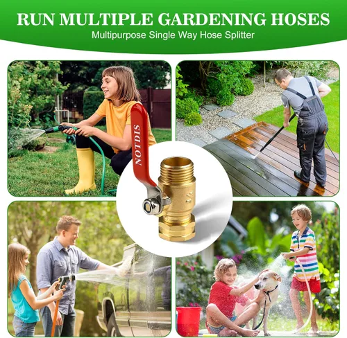 Vista 6 de Válvula de cierre de manguera de jardín de latón con diseño de flujo completo - Conector GHT de servicio pesado de 3/4", mango de acero inoxidable
