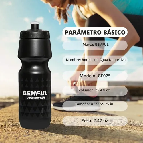 Vista 6 de GEMFUL Botella de agua para bicicleta sin BPA, 25.4 fl oz, paquete de 2 Negro