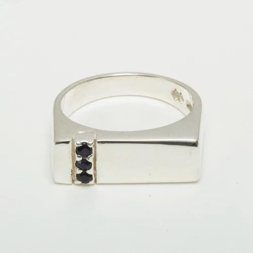 Vista 5 de Anillo de boda de plata de ley 925 con zafiro auténtico para hombre, Metal Gema, Zafiro