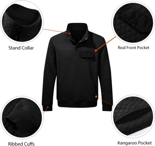 Vista 3 de JMIERR Sudadera acolchada para hombre, casual, de manga larga, cuello alto, con botones