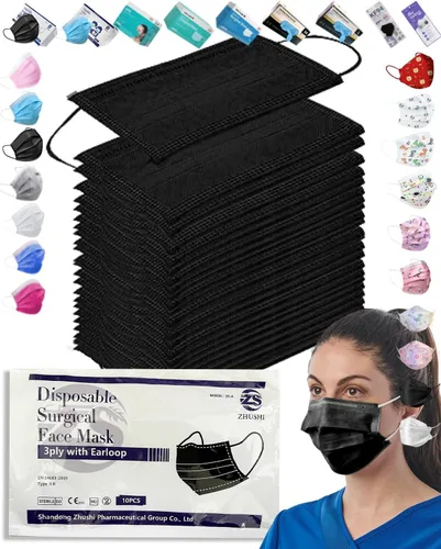 Vista 2 de 50 almohadillas desechables para la cara con bucle elástico para la oreja, 3 capas, protección para la higiene de la boca con caja, alta filtración