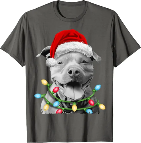 Vista 80 de Pit Bull Santa - Camiseta de perro con luces para árbol de Navidad para niños, Negro, S