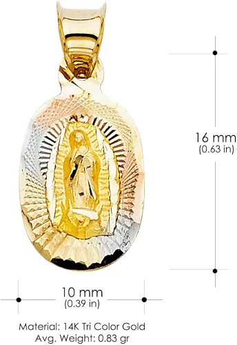 Vista 3 de Ioka 14K Gold Our Lady of Guadalupe Virgin Mary Stamp Pendant Necklace with 1.5mm Valentino Chain in Tri Color Gold