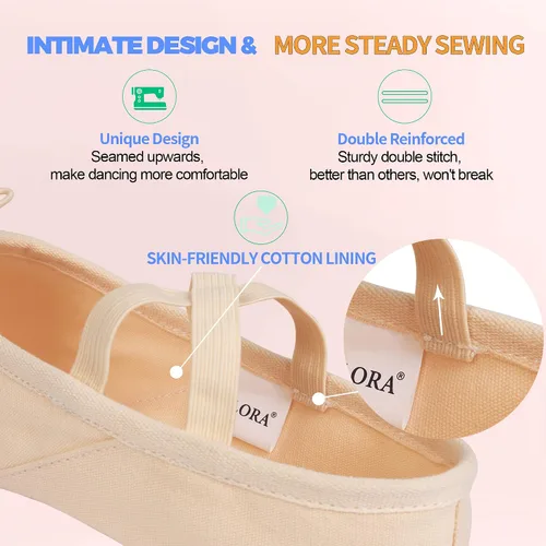 Vista 6 de OLORA Zapatos de ballet de lona para mujer, zapatillas de baile, suela dividida, zapatos de práctica para niñosniñasadultos