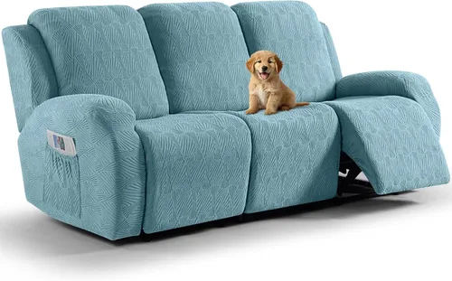 Vista 28 de VANSOFY Fundas para sillas reclinables, 4 piezas, elásticas, de tela jacquard, suave funda para silla reclinable, protector de muebles con parte