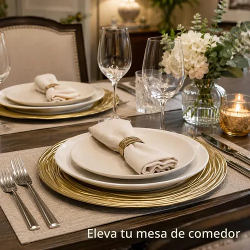 Vista 5 de Platos base redondos de 13 pulgadas, juego de 6, platos para cena a granel para boda (dorados)
