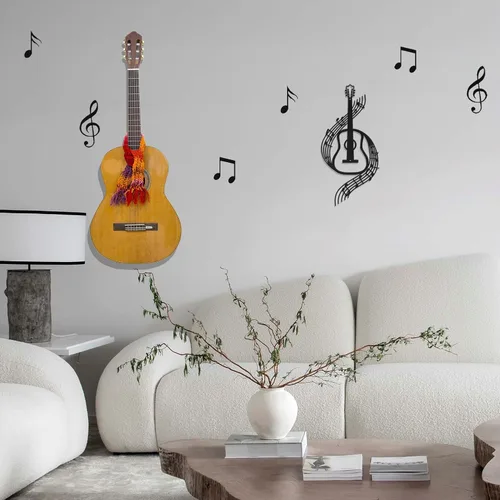 Vista 6 de DUOOLN Decoración de Pared con Notas Musicales Negras Arte de Pared de Guitarra Metálica Esculturas para el Hogar Arriba de la Cama, Cartel