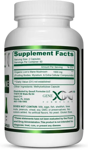 Vista 2 de Genex Formulas Suplemento de melena de león con extracto de melena de león 100% - Suplemento de apoyo cerebral nootrópicos 1000 mg/porción