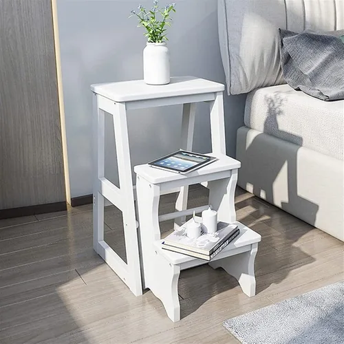 Vista 5 de Taburete portátil 2 en 1, taburete plegable multifuncional de madera de 2 escalones, taburete de escalera multifuncional, silla de banco