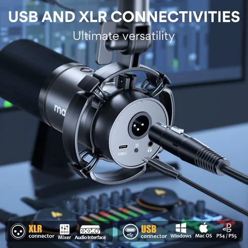 Vista 3 de MAONO Micrófono dinámico PD200X con micrófono PD100 XLR para podcast, estudio, transmisión, grabación, voz