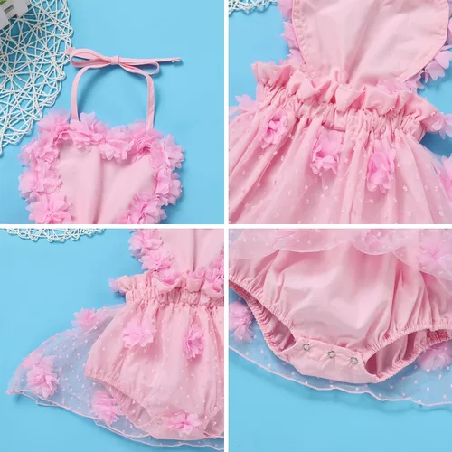 Vista 4 de ODASDO Conjunto de ropa de 2 piezas para bebé niña para primer cumpleaños con encaje y tutú de tul con diadema, conjunto de ropa de 2 piezas