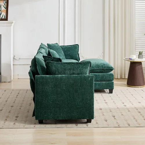 Vista 8 de Sofá modular seccional, nube con cojín de doble capa, flexible en forma de L para sala de estar, dormitorio, apartamento, tela de chenilla tapizada