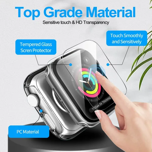 Vista 2 de YMHML Funda compatible con Apple Watch de 1.65 pulgadas Series 3/2/1 con protector de pantalla de vidrio templado integrado, protector delgado