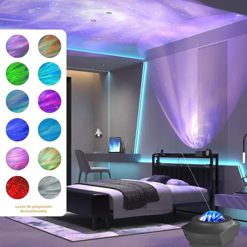 Vista 3 de Base de cama de plataforma de tamaño matrimonial con cabecera de almacenamiento, proyector de estrellas, color negro Charging Station, Heavy-Duty