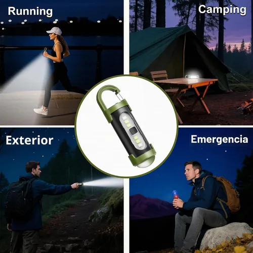 Vista 7 de Paquete de 5 linternas recargables de llavero, mini linternas EDC de alto lumen con 4 modos de luz, mini llavero LED linterna USB para camping