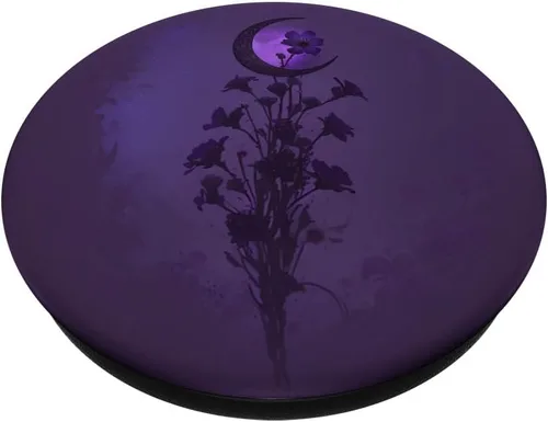 Vista 2 de Boho Moon Wildflower Floral sobre fondo morado oscuro PopSockets intercambiables PopGrip