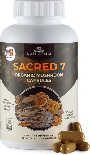 Vista 9 de Naturealm Suplemento en polvo de hongos orgánicos Sacred 7 Suministro para 60 días Mezcla 7 en 1 con melena de león, Reishi, Chaga Apoyo