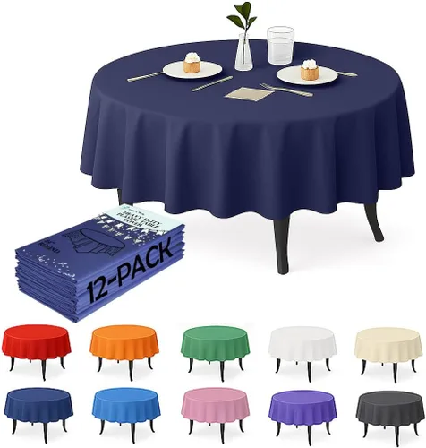 Vista 7 de Paquete de 12 manteles de plástico negro – Cubiertas de mesa desechables de 54 x 108 pulgadas para mesas rectangulares, resistentes y resistentes al