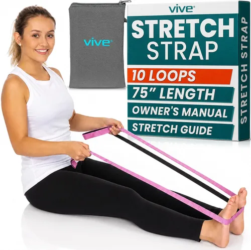 Vista 10 de Vive Correa elástica – Banda elástica de piernas para mejorar la flexibilidad – Correa de yoga elástica – Cinturón de ejercicio y terapia física Gris