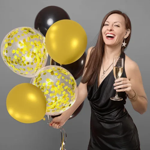 Vista 3 de TUPARKA Kit de globos de confeti de oro negro de 12 pulgadas, paquete de 60 globos metálicos dorados y negros para fiesta de cumpleaños, graduación