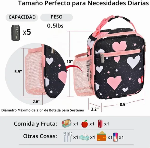 Vista 4 de Fiambrera para niños, loncheras para niños, lonchera para niñas, lonchera para la escuela