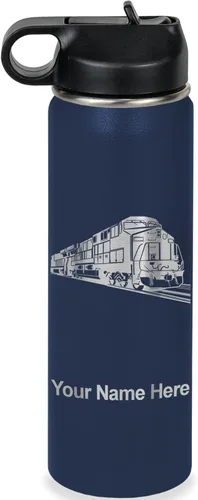 Vista 49 de LaserGram Botella de agua personalizada, tren de carga, acero inoxidable de doble pared aislada al vacío con popote superior, regalo grabado