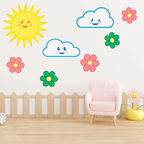 Vista 4 de Calcomanías de pared para habitaciones de niños – Happy Sun – Fabricado en Estados Unidos – Grande