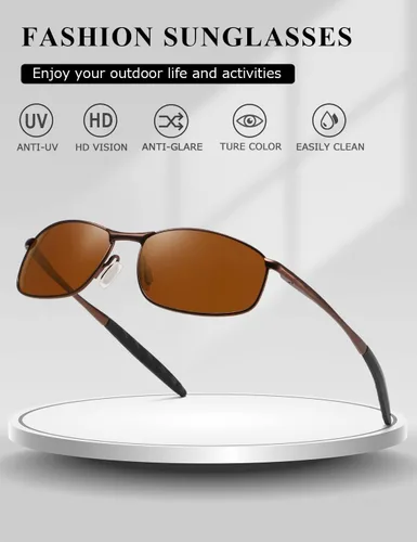 Vista 6 de AEVOGUE anteojos de sol polarizados para hombres, marco metálico rectangular, anteojos retro AE0535.