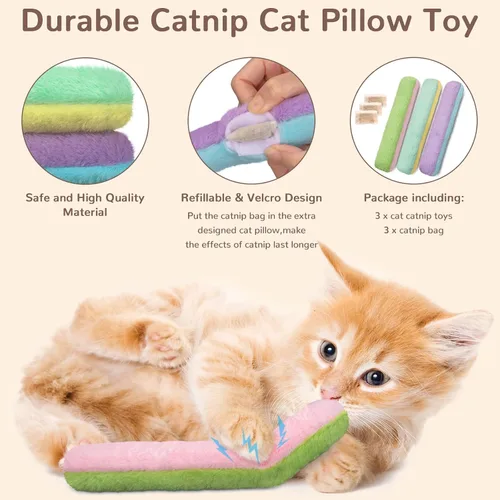 Vista 4 de Retro Shaw Almohada recargable de juguetes de hierba gatera, cuerdas para masticar para gatos, juguete de limpieza de dientes seguro para gatitos