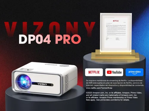 Vista 3 de [Aplicaciones integradas] Proyector inteligente con WiFi y Bluetooth, proyector VIZONY Native 1080P con aplicaciones de transmisión, Dolby Audio