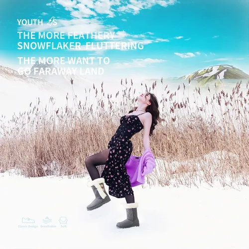 Vista 6 de Obtaom Botas de nieve de invierno para mujer, botas cortas de media pantorrilla, botas de moda de resina con botón de resina sintética para mujer