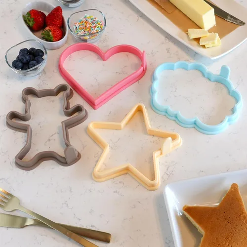 Vista 4 de Moldes de silicona para panqueques para corazón, estrella, oso de peluche, panqueques en forma de nube, juego de 4, moldeador de panqueques