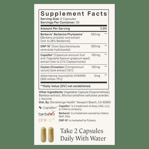 Vista 4 de Stonehenge Health Dynamic GLP-1 Suplemento de control de peso para mujeres y hombres, 550 mg de berberina, Akkermansia, apoya la regulación