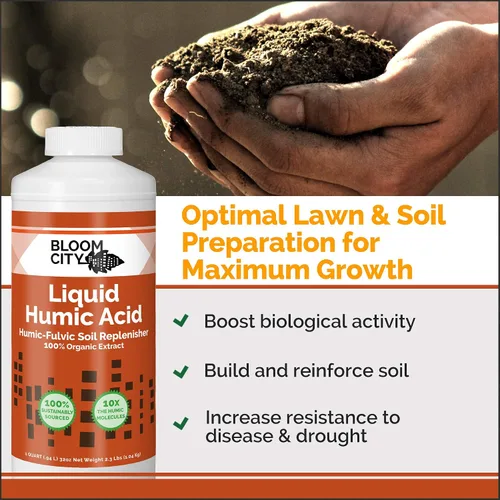 Vista 2 de Bloom City Fórmula Orgánica Líquida de Salud del Suelo Húmico, Excelente para Plantas de Interior, Jardines y Césped, Cuarto de Galón (32 oz)