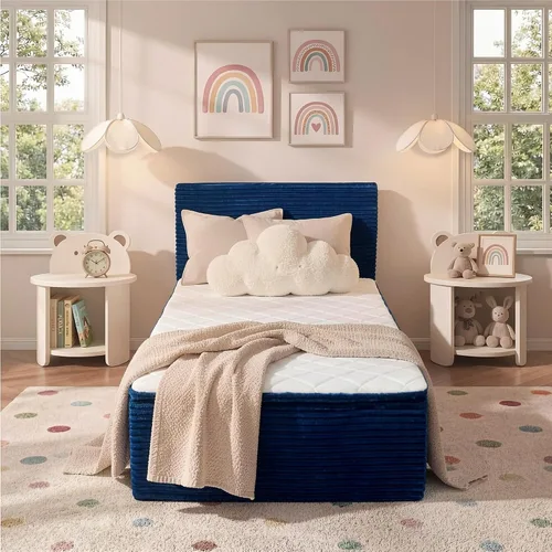 Vista 11 de Base de cama individual sin hueso con colchón, colchón de espuma viscoelástica de 16 pulgadas con plataforma tapizada de tela de felpa, no requiere