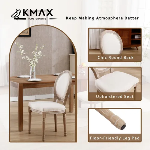 Vista 4 de Kmax Sillas de comedor estilo granja, patas de madera marrón, elegantes sillas de cocina copetudas, sillas de dormitorio francesas desgastadas