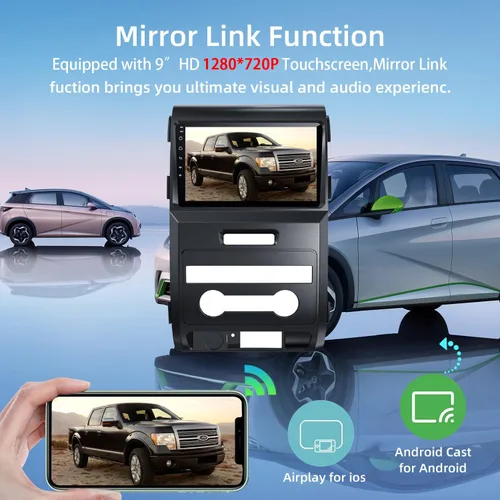 Vista 4 de Estéreo de coche con pantalla táctil de 9 pies para Ford F150 2009-2013, 2+64G Android estéreo de coche con Carplay inalámbrico y Android Auto