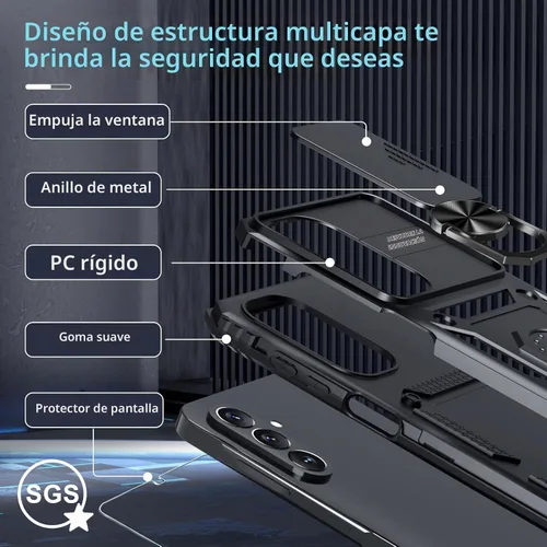 Vista 4 de Janmitta Compatible con Samsung Galaxy A26 5G Funda con Cubierta Deslizante Integrada para Lente de Cámara + Protector de Pantalla + Soporte